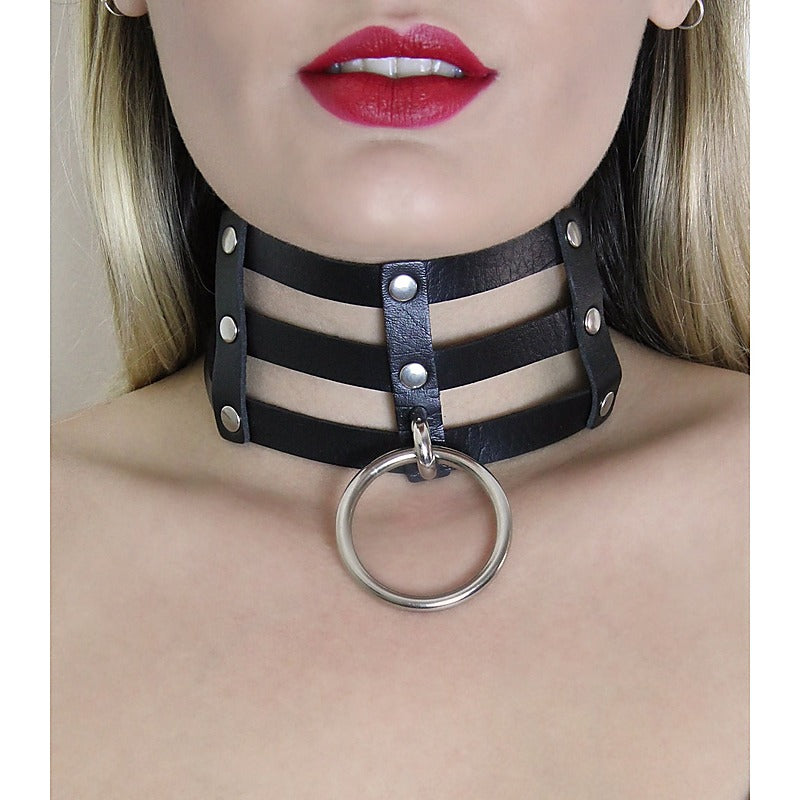 Love In Leather Triple Strap Faux Leather Choker - Collars and Leads