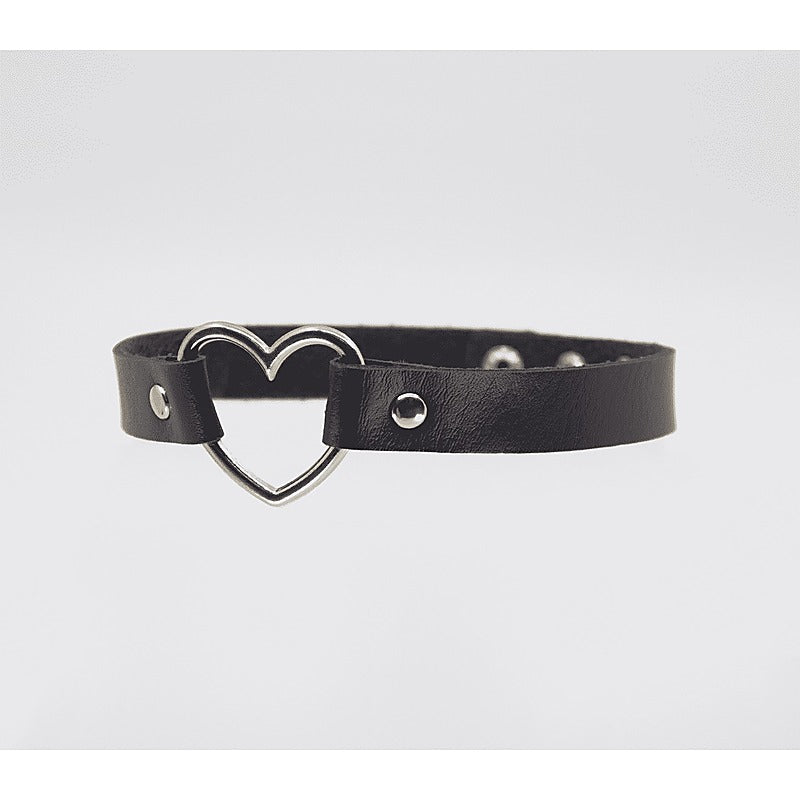 Love In Leather Heart Ring Faux Leather Fetish Choker - Collars and Leads