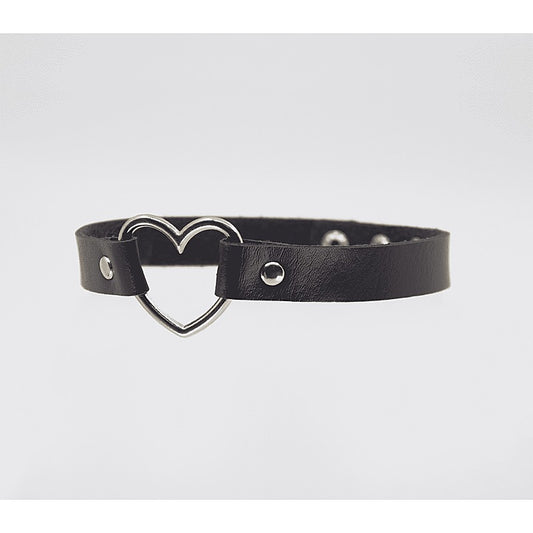 Love In Leather Heart Ring Faux Leather Fetish Choker - Collars and Leads
