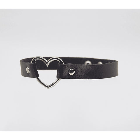 Love In Leather Heart Ring Faux Leather Fetish Choker - Collars and Leads
