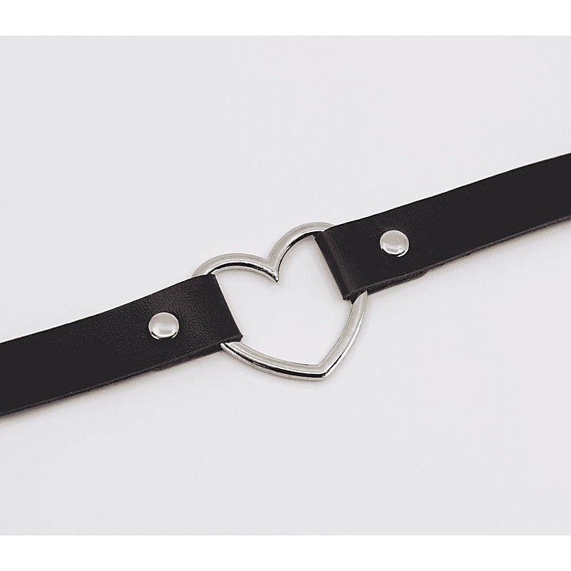 Love In Leather Heart Ring Faux Leather Fetish Choker - Collars and Leads
