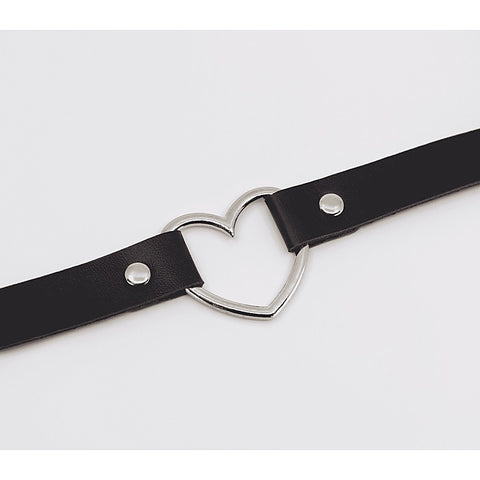 Love In Leather Heart Ring Faux Leather Fetish Choker - Collars and Leads