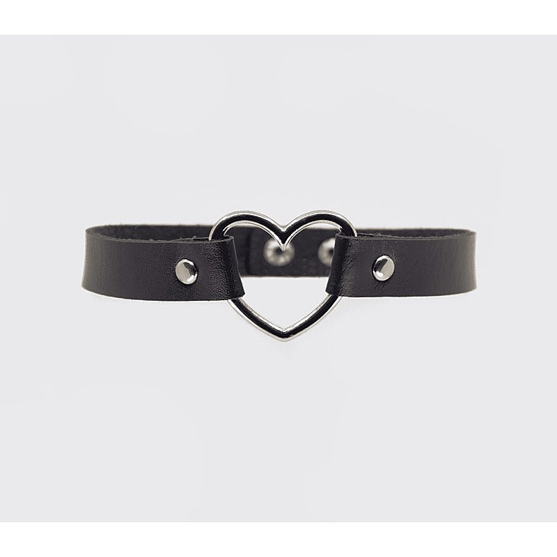 Love In Leather Heart Ring Faux Leather Fetish Choker - Collars and Leads