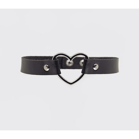 Love In Leather Heart Ring Faux Leather Fetish Choker - Collars and Leads