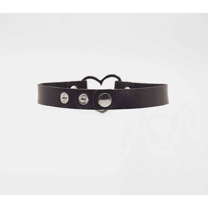 Love In Leather Heart Ring Faux Leather Fetish Choker - Collars and Leads