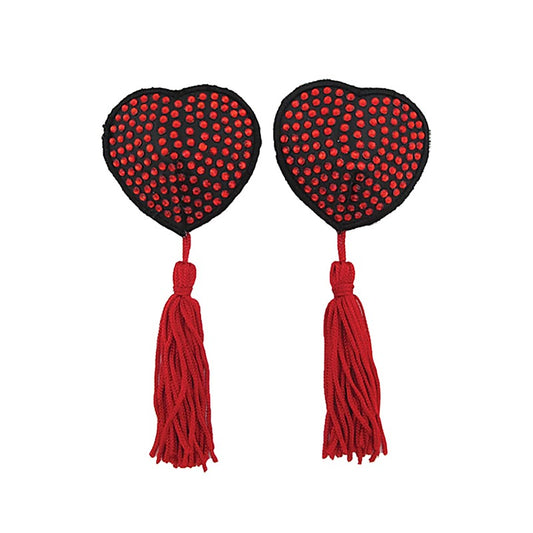 Heart Shape Rhinestone Nipple Tassels By Love In Leather - Breast and Nipple Toys