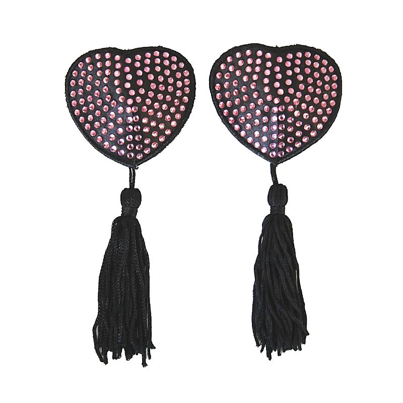 Heart Shape Rhinestone Nipple Tassels By Love In Leather - Breast and Nipple Toys