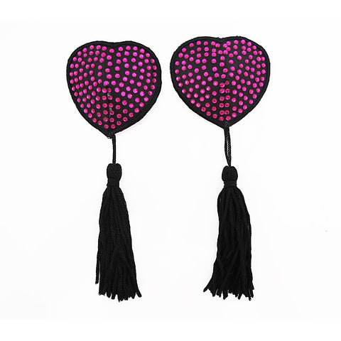 Heart Shape Rhinestone Nipple Tassels By Love In Leather - Breast and Nipple Toys