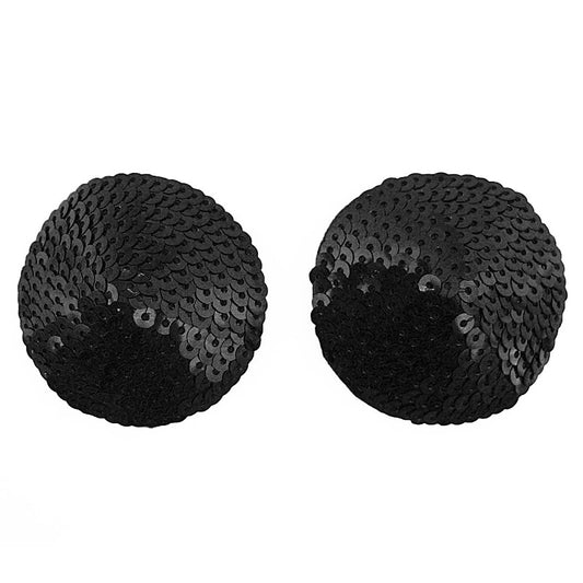 Round Sequin Nipple Pasties Black By Love In Leather - Breast and Nipple Toys