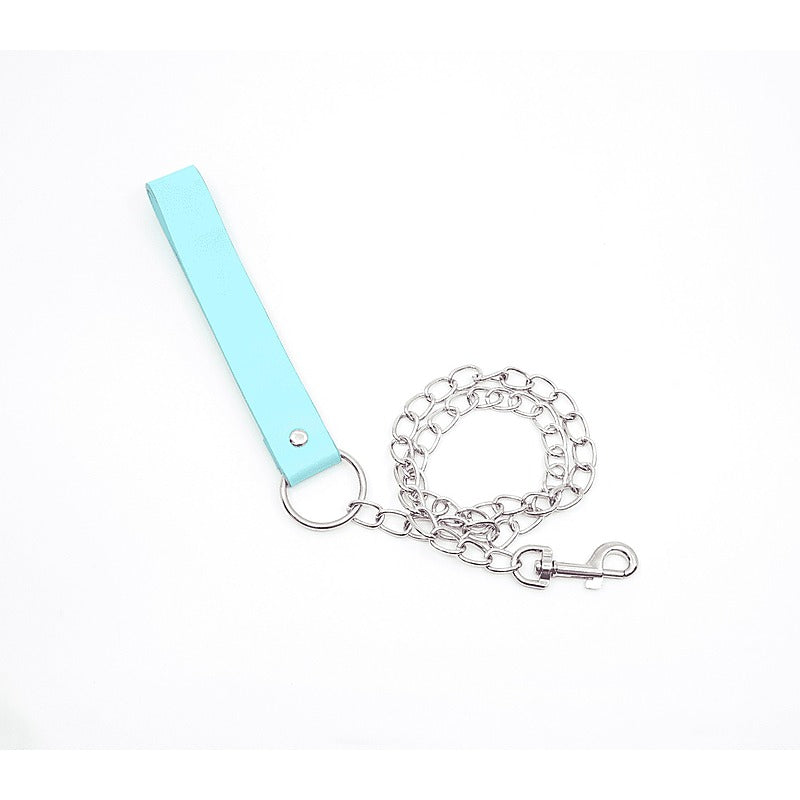 Turquoise Leather Handle Chain Lead By Berlin Baby - Collars and Leads