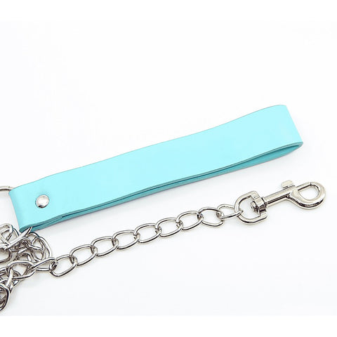Turquoise Leather Handle Chain Lead By Berlin Baby - Collars and Leads