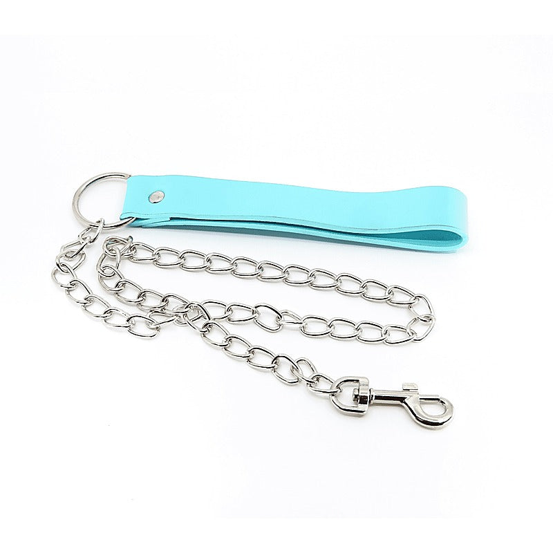Turquoise Leather Handle Chain Lead By Berlin Baby - Collars and Leads
