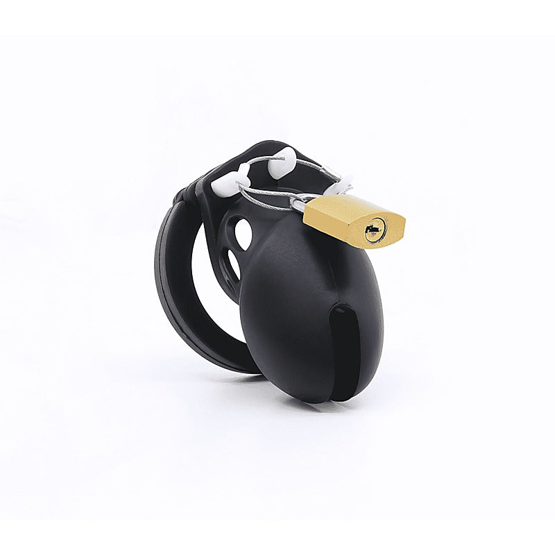 Love In Leather Silicone Male Chastity Cage Short - Male Chastity