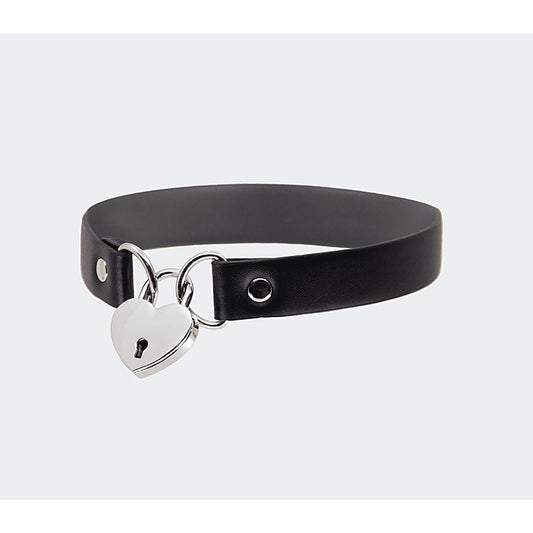 Love In Leather Heart Padlock Faux Leather Choker - Collars and Leads