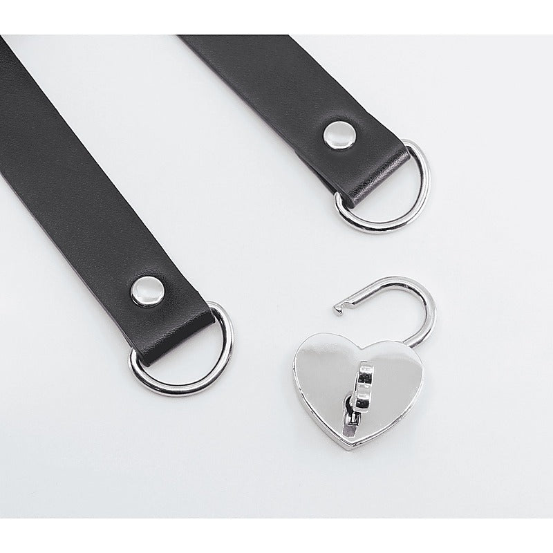 Love In Leather Heart Padlock Faux Leather Choker - Collars and Leads