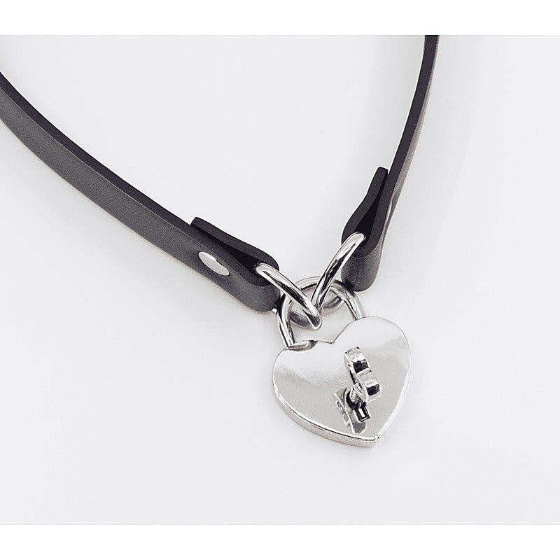 Love In Leather Heart Padlock Faux Leather Choker - Collars and Leads