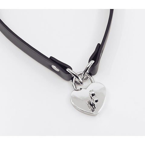 Love In Leather Heart Padlock Faux Leather Choker - Collars and Leads
