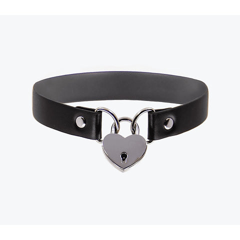 Love In Leather Heart Padlock Faux Leather Choker - Collars and Leads