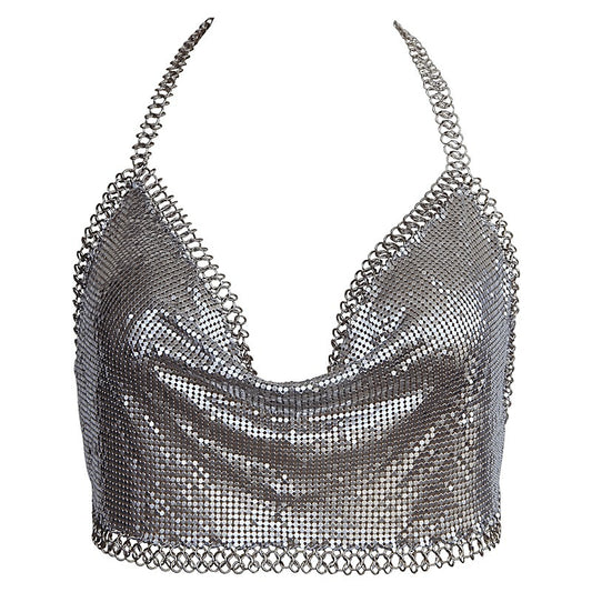 Muse Lingerie Womens Cropped Halter Neck Top Silver
