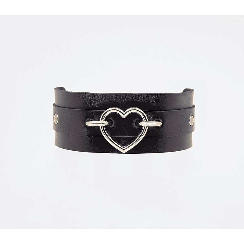 Love In Leather Heart Embellishment Faux Leather Collar - Collars and Leads