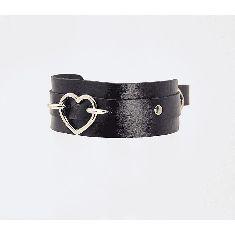 Love In Leather Heart Embellishment Faux Leather Collar - Collars and Leads