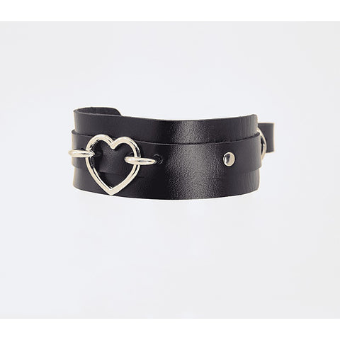 Love In Leather Heart Embellishment Faux Leather Collar - Collars and Leads