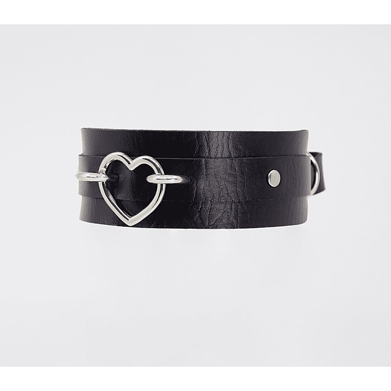 Love In Leather Heart Embellishment Faux Leather Collar - Collars and Leads