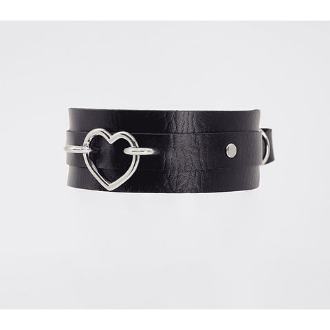 Love In Leather Heart Embellishment Faux Leather Collar - Collars and Leads