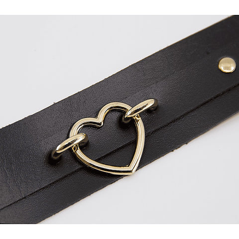 Love In Leather Heart Embellishment Faux Leather Collar - Collars and Leads