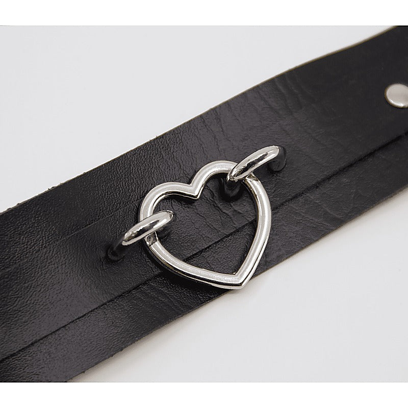 Love In Leather Heart Embellishment Faux Leather Collar - Collars and Leads