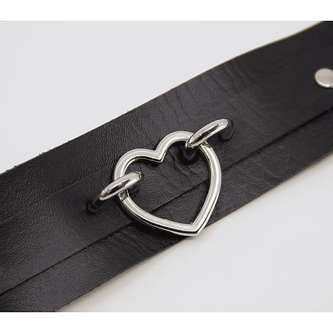 Love In Leather Heart Embellishment Faux Leather Collar - Collars and Leads