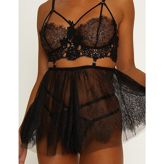 Muse Lingerie Floaty Womens Babydoll Silhouette Black