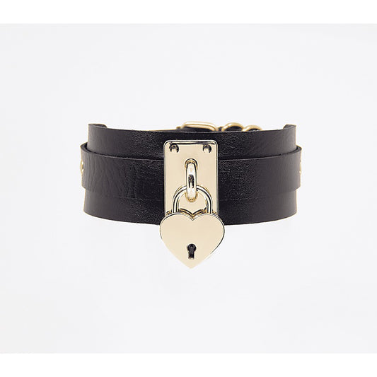 Love In Leather Heart Padlock Faux Leather Collar - Collars and Leads