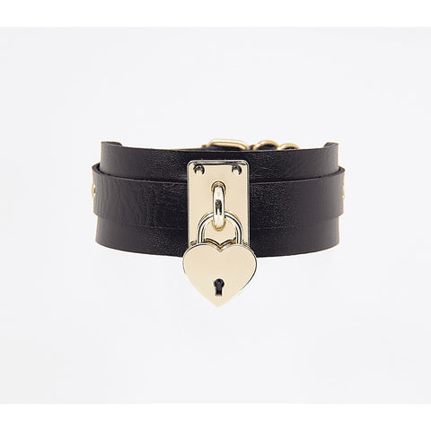 Love In Leather Heart Padlock Faux Leather Collar - Collars and Leads