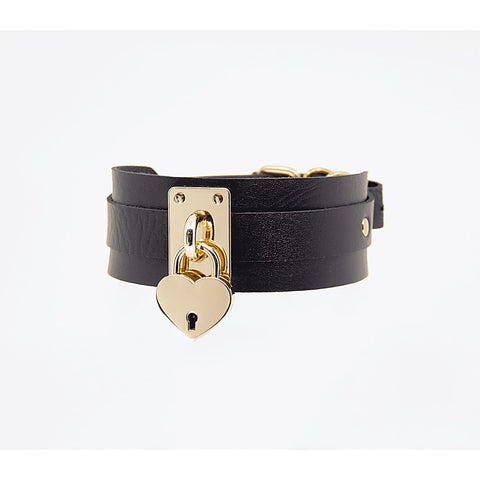 Love In Leather Heart Padlock Faux Leather Collar - Collars and Leads