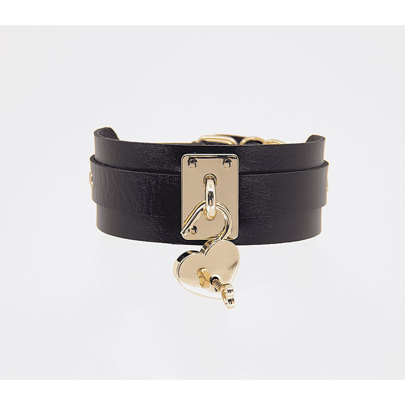 Love In Leather Heart Padlock Faux Leather Collar - Collars and Leads