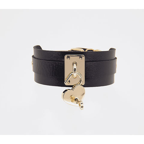 Love In Leather Heart Padlock Faux Leather Collar - Collars and Leads