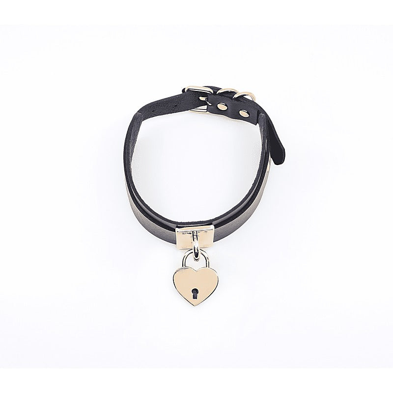 Love In Leather Heart Padlock Faux Leather Collar - Collars and Leads