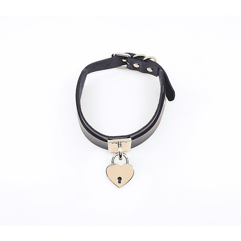 Love In Leather Heart Padlock Faux Leather Collar - Collars and Leads