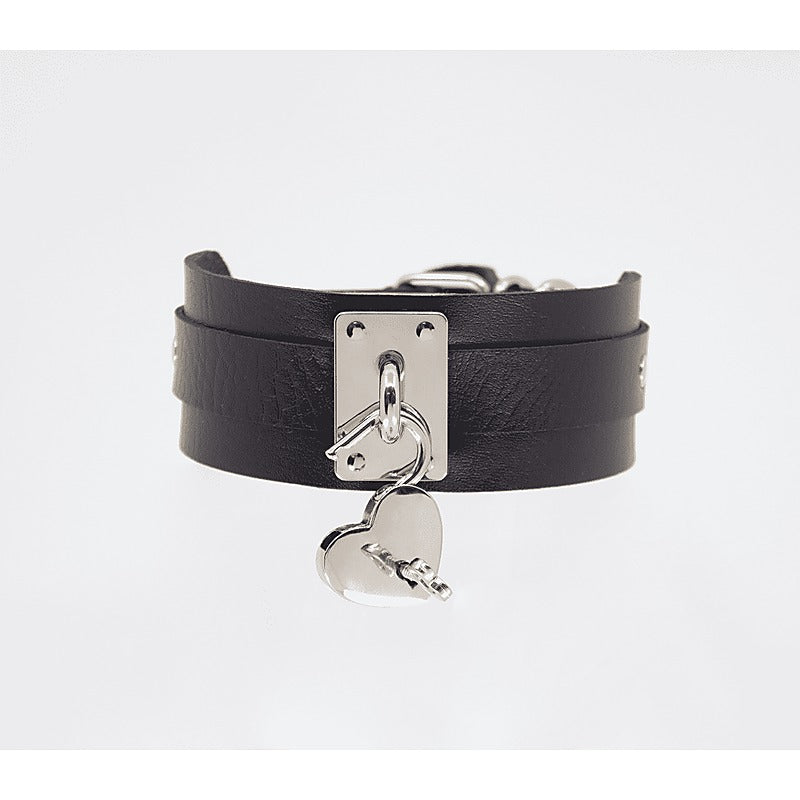 Love In Leather Heart Padlock Faux Leather Collar - Collars and Leads