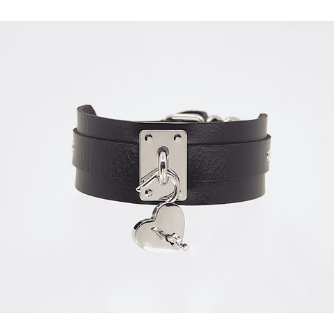 Love In Leather Heart Padlock Faux Leather Collar - Collars and Leads