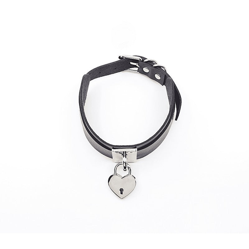 Love In Leather Heart Padlock Faux Leather Collar - Collars and Leads