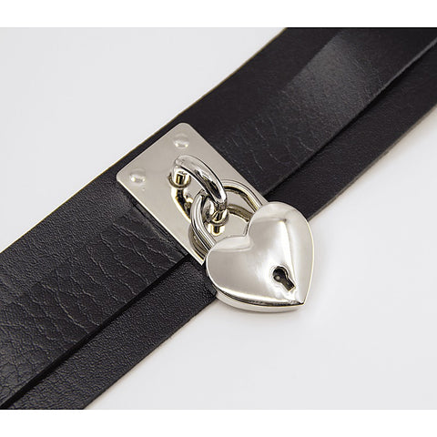 Love In Leather Heart Padlock Faux Leather Collar - Collars and Leads