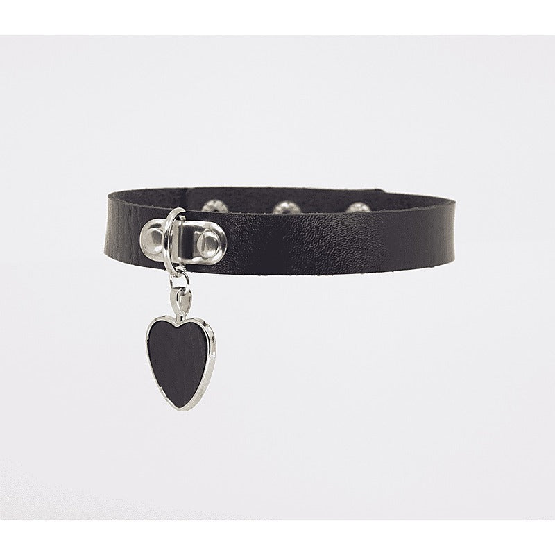 Love In Leather Heart Pendant Faux Leather Choke - Collars and Leads