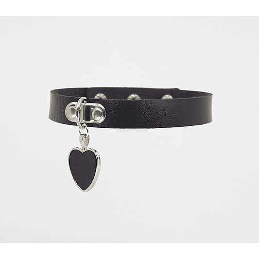 Love In Leather Heart Pendant Faux Leather Choke - Collars and Leads
