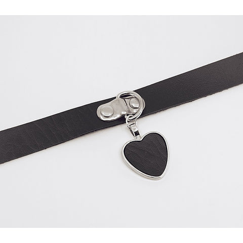 Love In Leather Heart Pendant Faux Leather Choke - Collars and Leads