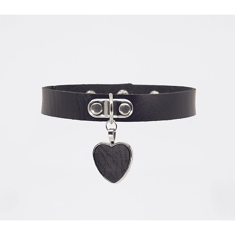 Love In Leather Heart Pendant Faux Leather Choke - Collars and Leads
