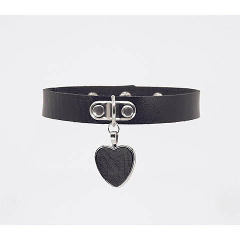 Love In Leather Heart Pendant Faux Leather Choke - Collars and Leads