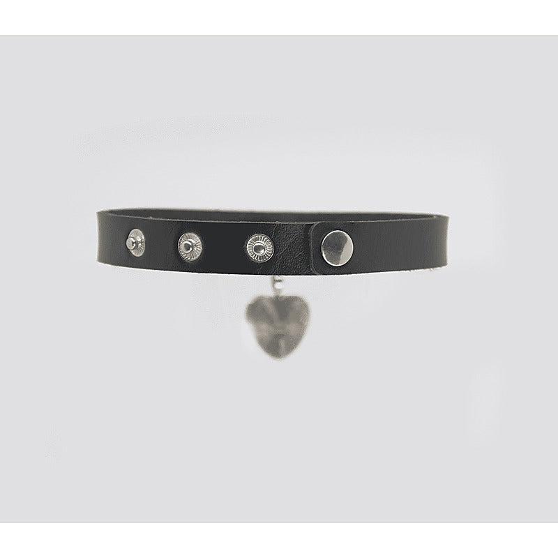 Love In Leather Heart Pendant Faux Leather Choke - Collars and Leads