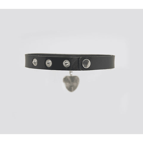 Love In Leather Heart Pendant Faux Leather Choke - Collars and Leads